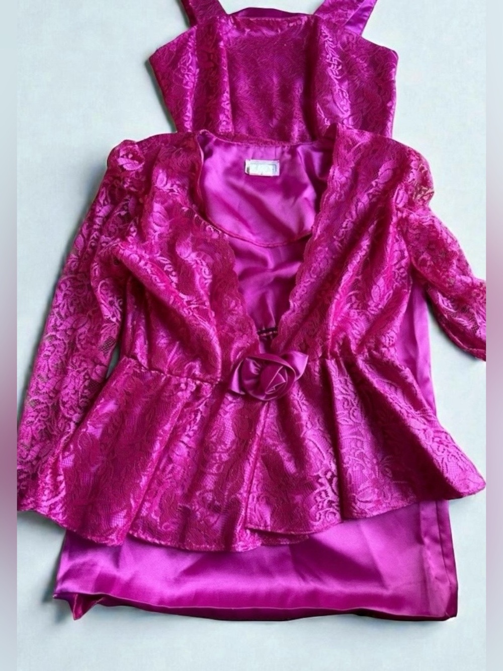 Vintage Hot Pink Brocade Dress Jacket Set Size 14 Prom Outfit